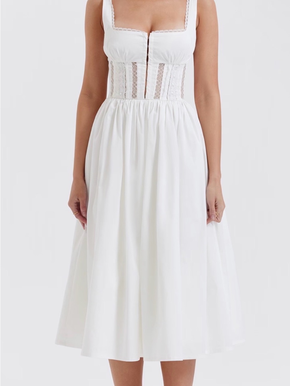 House of CB| Perle White Lace Trim Midi Dress | Size L+